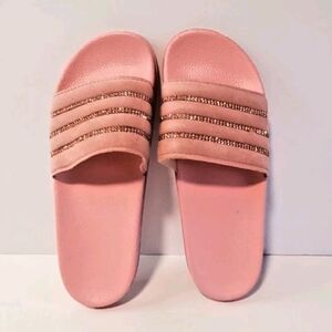 Women's Blush Pink Slide Sandals with Embellished Straps